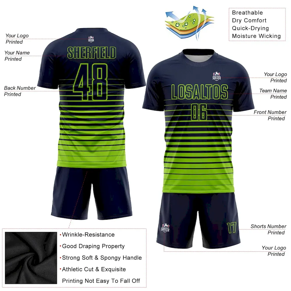Custom Navy Neon Green Pinstripe Fade Fashion Sublimation rugby Uniform Jersey