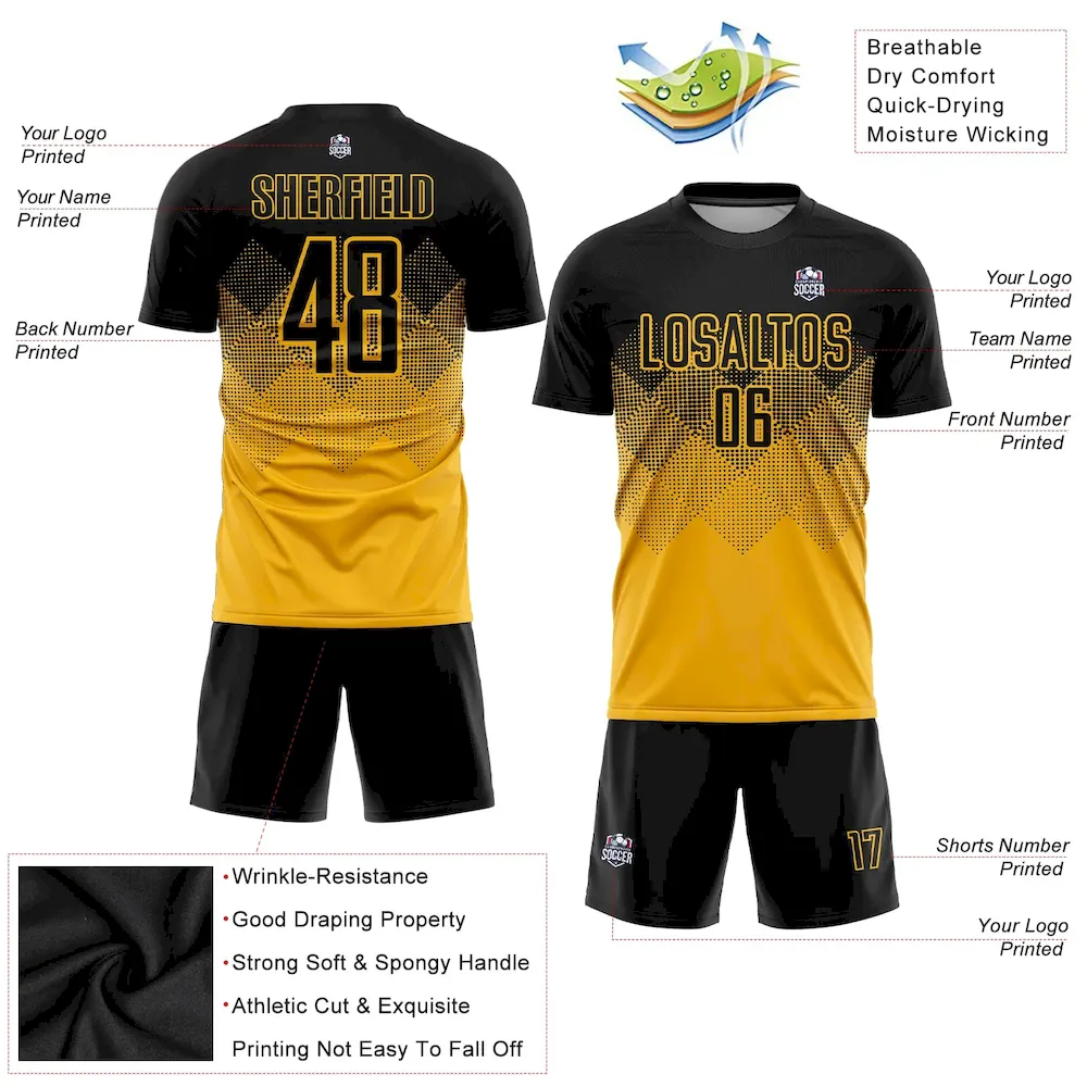 Custom Gold Black Sublimation rugby Uniform Jersey