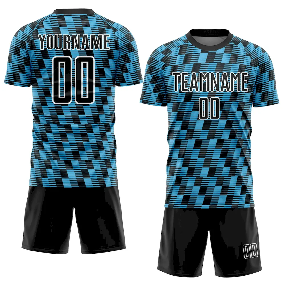 Custom Black Sky Blue-White Line Sublimation rugby Uniform Jersey
