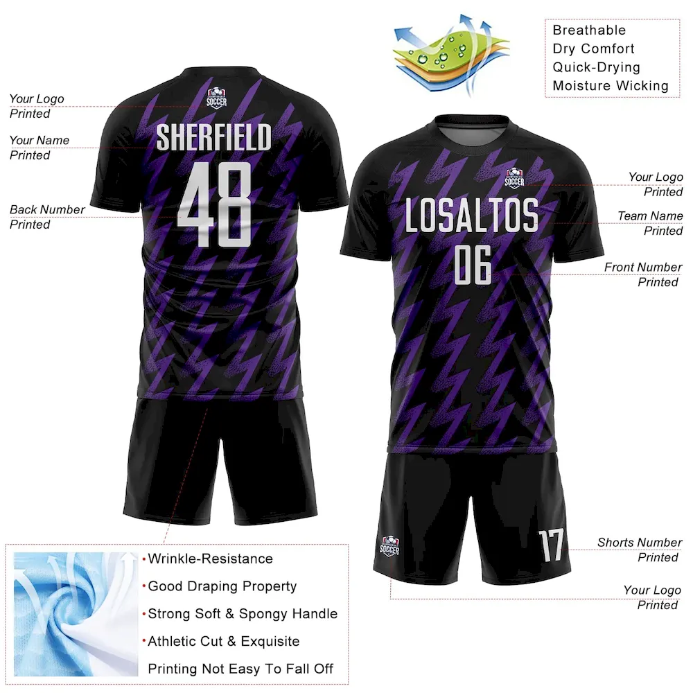 Custom Black White-Purple Zigzag Shape Sublimation rugby Uniform Jersey