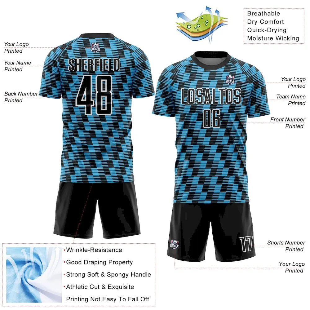 Custom Black Sky Blue-White Line Sublimation rugby Uniform Jersey