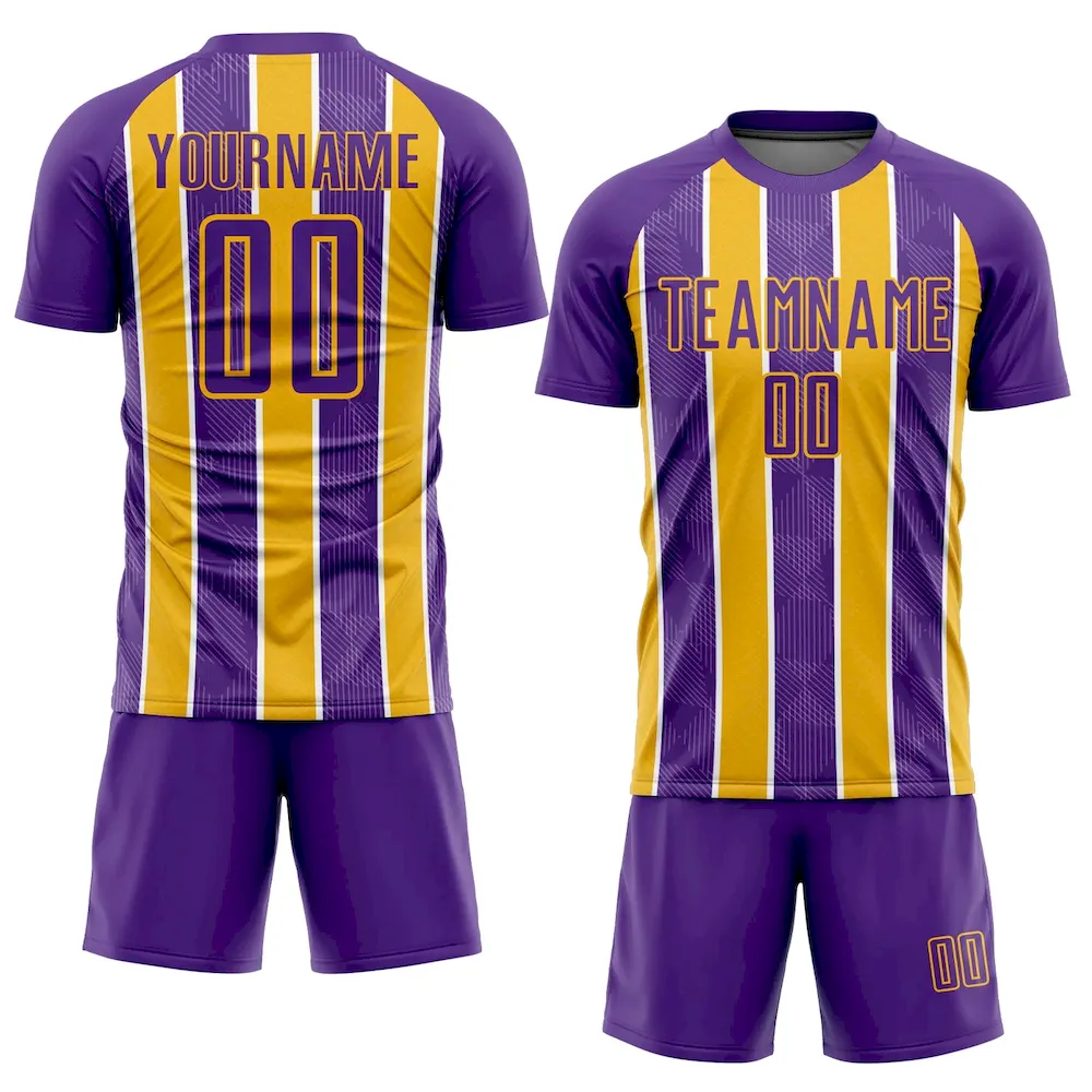 Custom Purple Gold-White Stripes Sublimation rugby Uniform Jersey