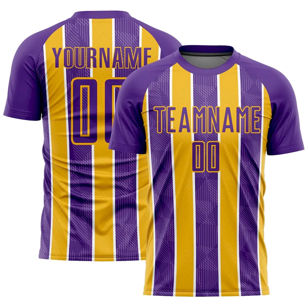 Custom Purple Gold-White Stripes Sublimation rugby Uniform Jersey