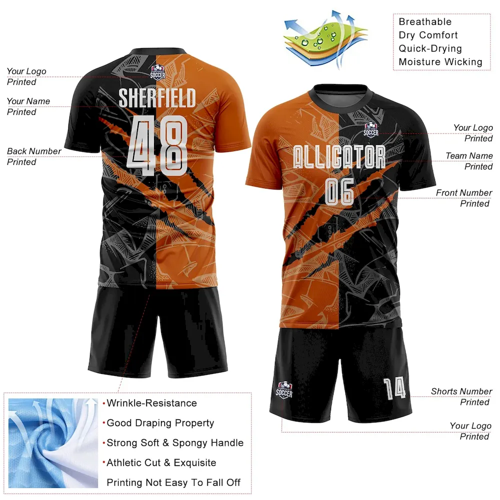 Custom Graffiti Pattern Black-Texas Orange Scratch Sublimation rugby Uniform Jersey
