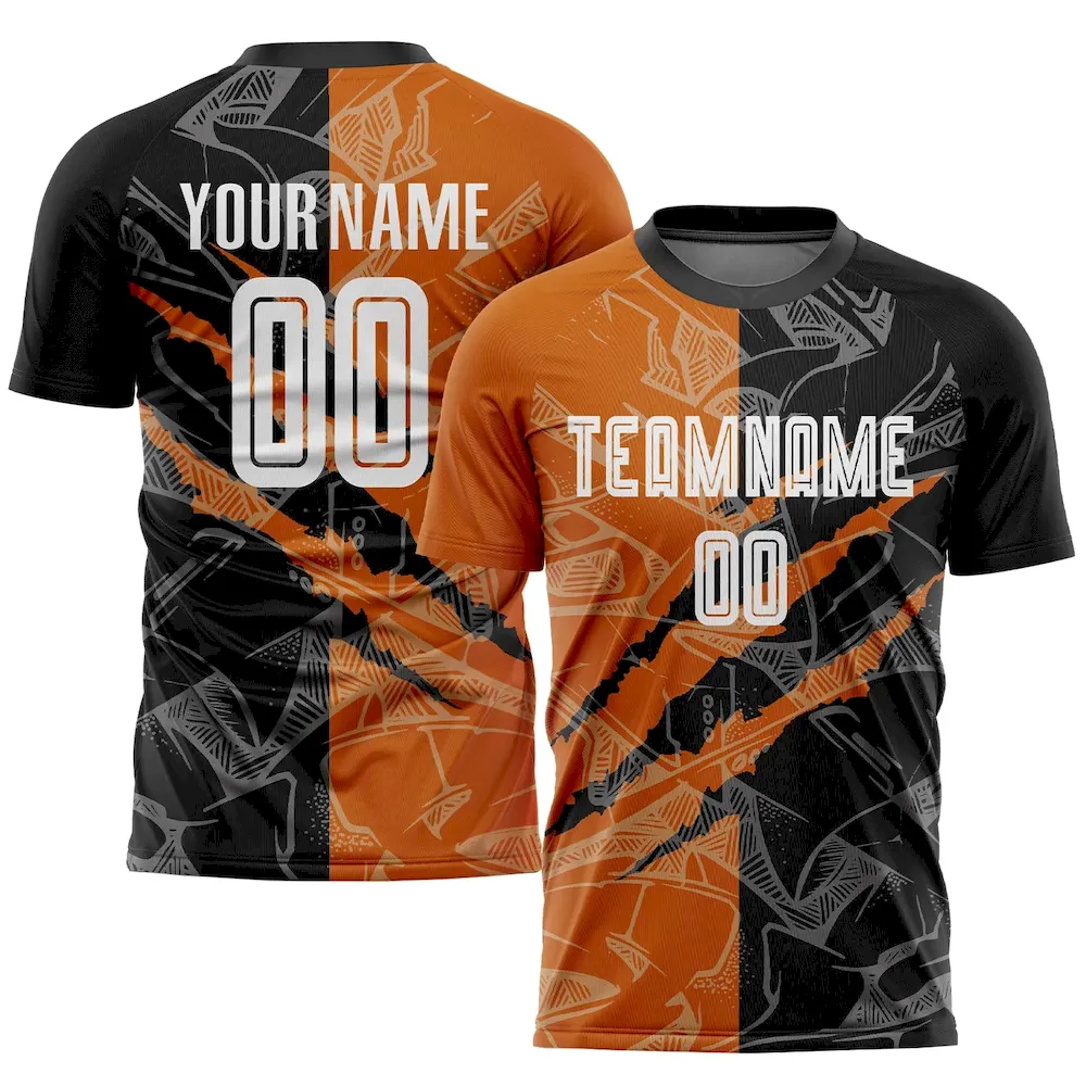 Custom Graffiti Pattern Black-Texas Orange Scratch Sublimation rugby Uniform Jersey