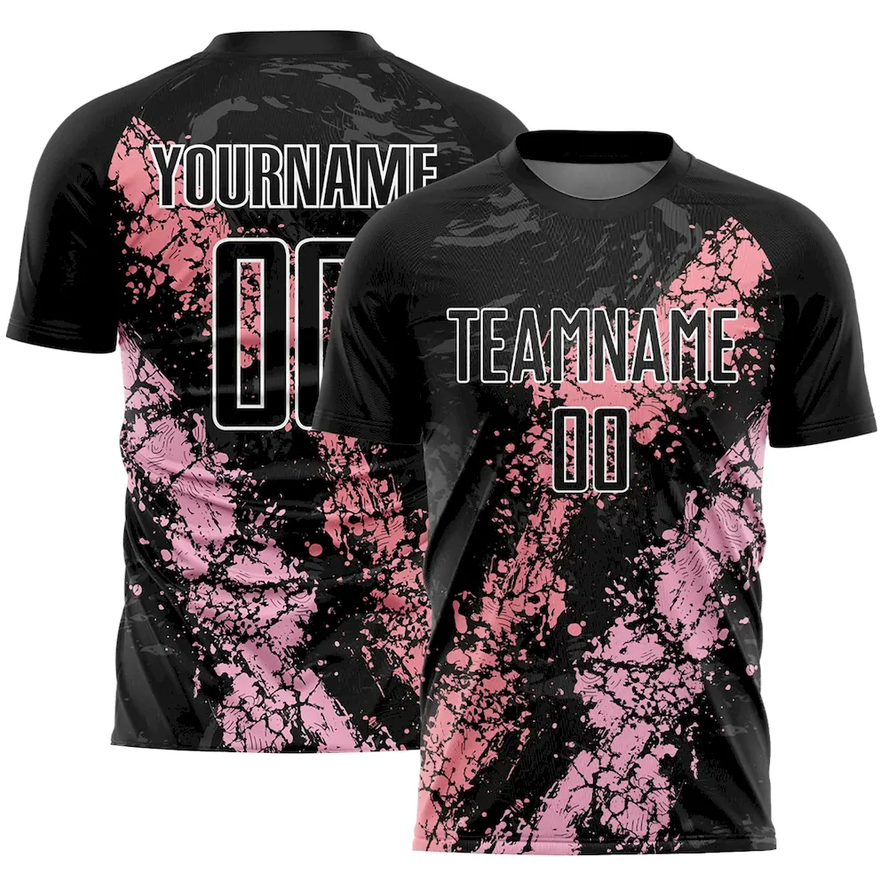 Custom Black Light Pink-Medium Pink Dripping Splatter Art Sublimation rugby Uniform Jersey