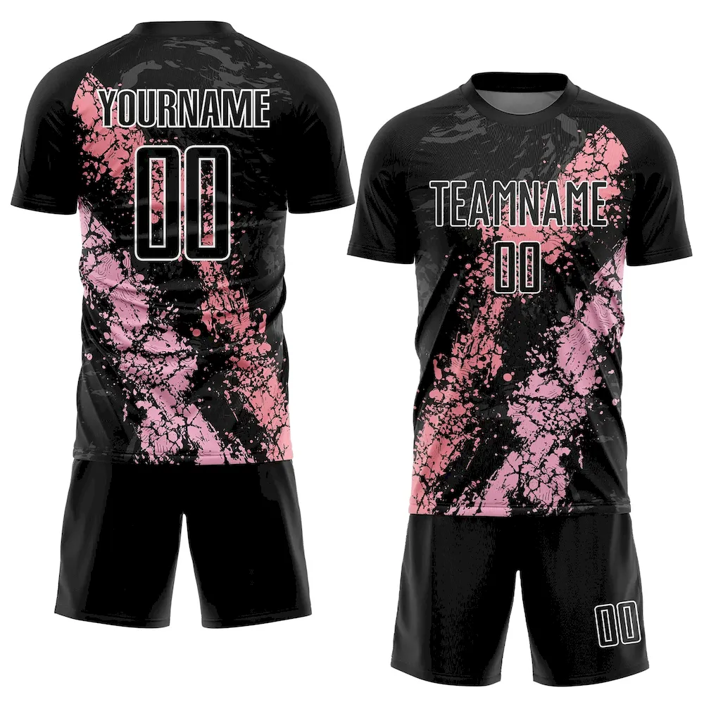 Custom Black Light Pink-Medium Pink Dripping Splatter Art Sublimation rugby Uniform Jersey Custom Black Light Pink-Medium Pink Dripping Splatter Art Sublimation rugby Uniform Jersey