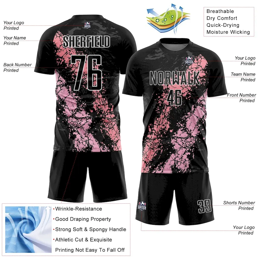 Custom Black Light Pink-Medium Pink Dripping Splatter Art Sublimation rugby Uniform Jersey