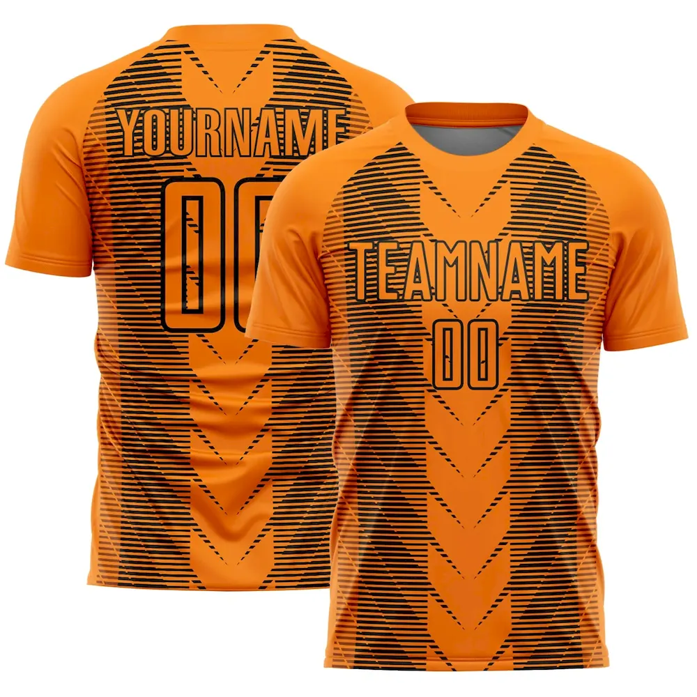 Custom Bay Orange Black Lines Sublimation rugby Uniform Jersey
