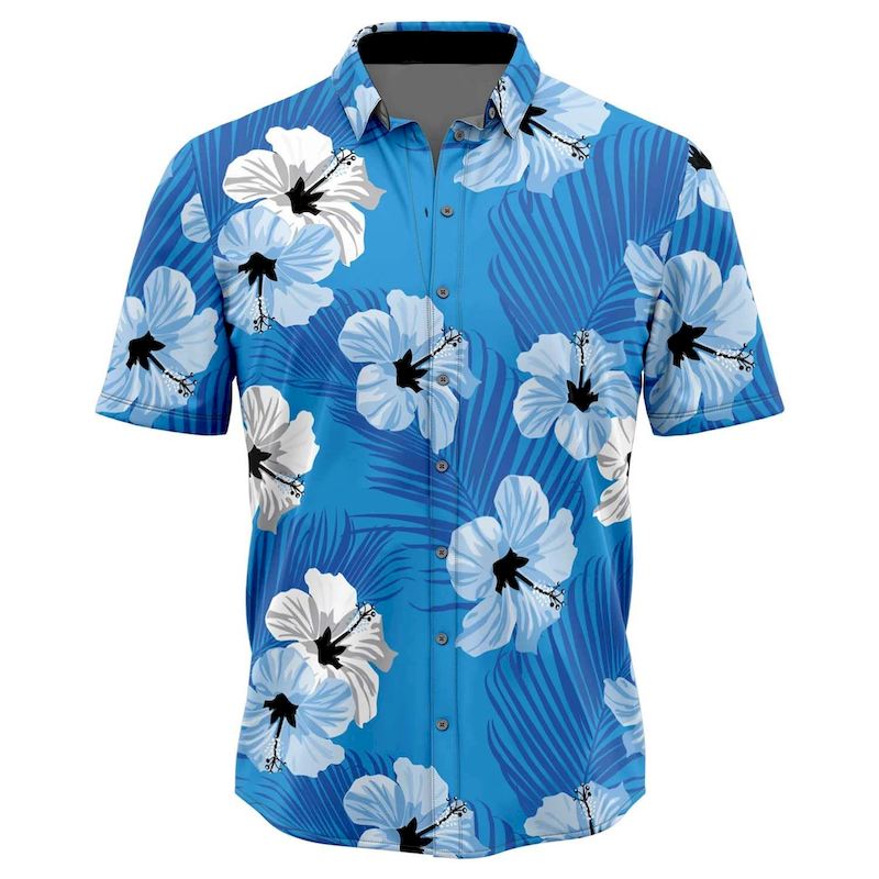 Men’s Summer Blue Floral Short-Sleeve Shirt