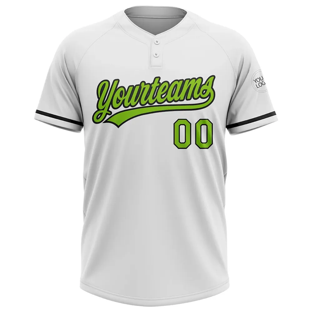 Custom White Neon Green-Black Two-Button Unisex Softball Jersey Custom White Neon Green-Black Two-Button Unisex Softball Jersey