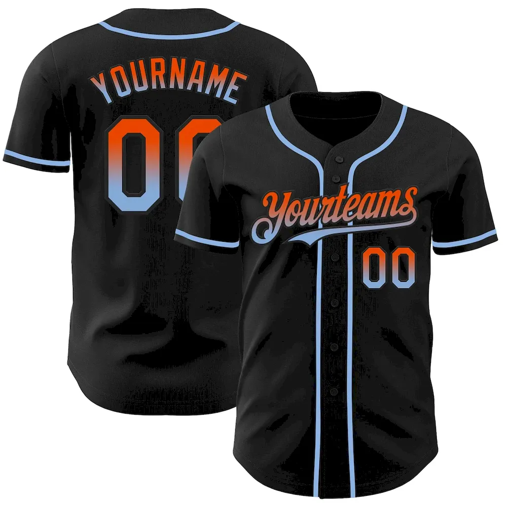 Custom Black Orange-Light Blue Authentic Fade Fashion Cricket Jersey