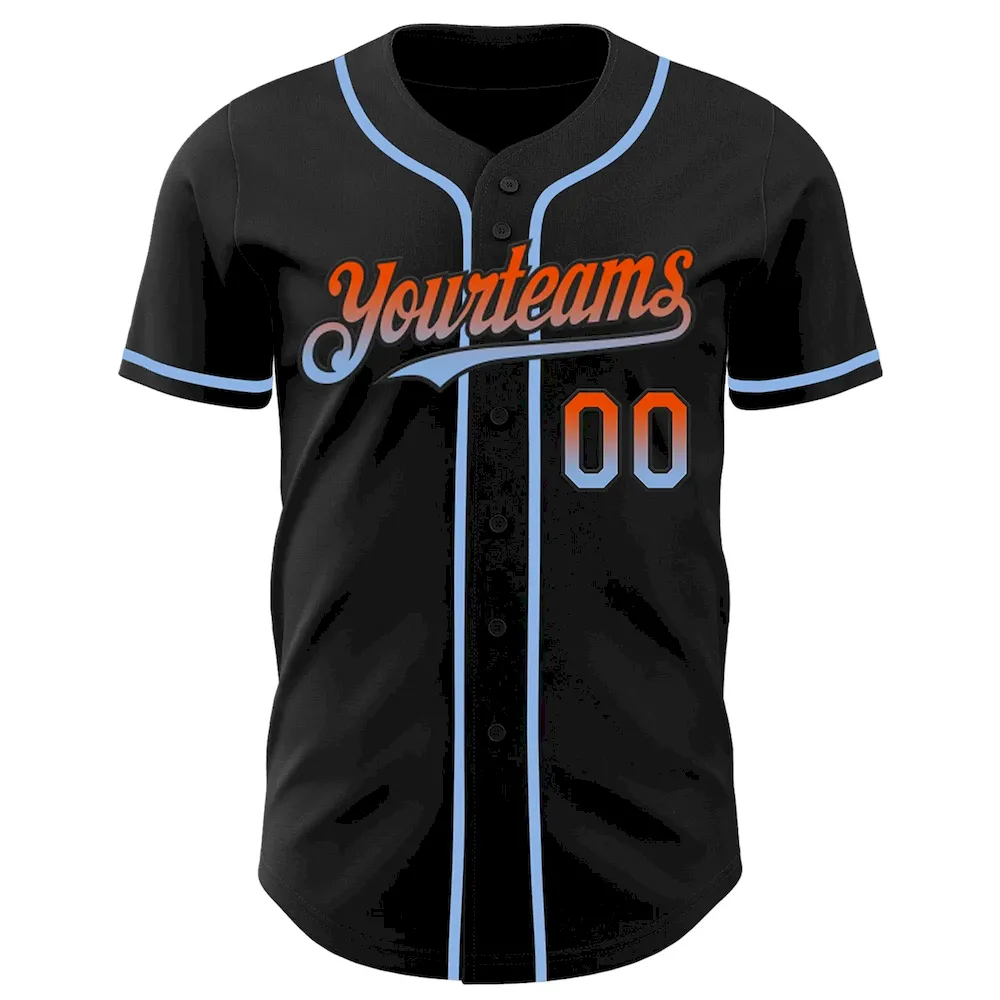 Custom Black Orange-Light Blue Authentic Fade Fashion Cricket Jersey