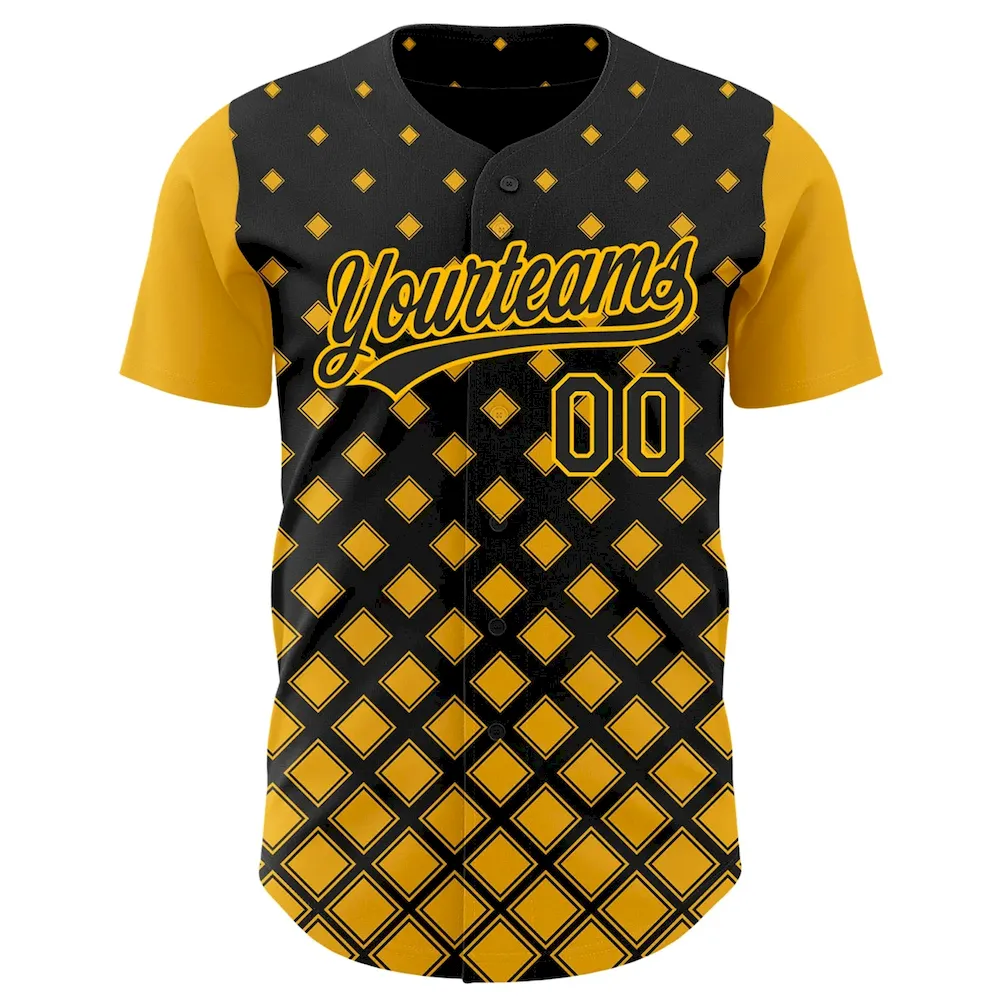Custom Black Gold 3D Pattern Design Geometric Shapes Authentic Cricket Jersey