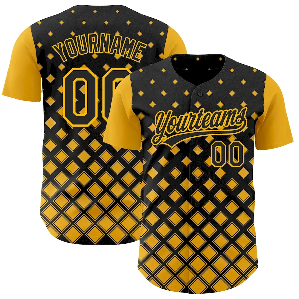 Custom Black Gold 3D Pattern Design Geometric Shapes Authentic Cricket Jersey