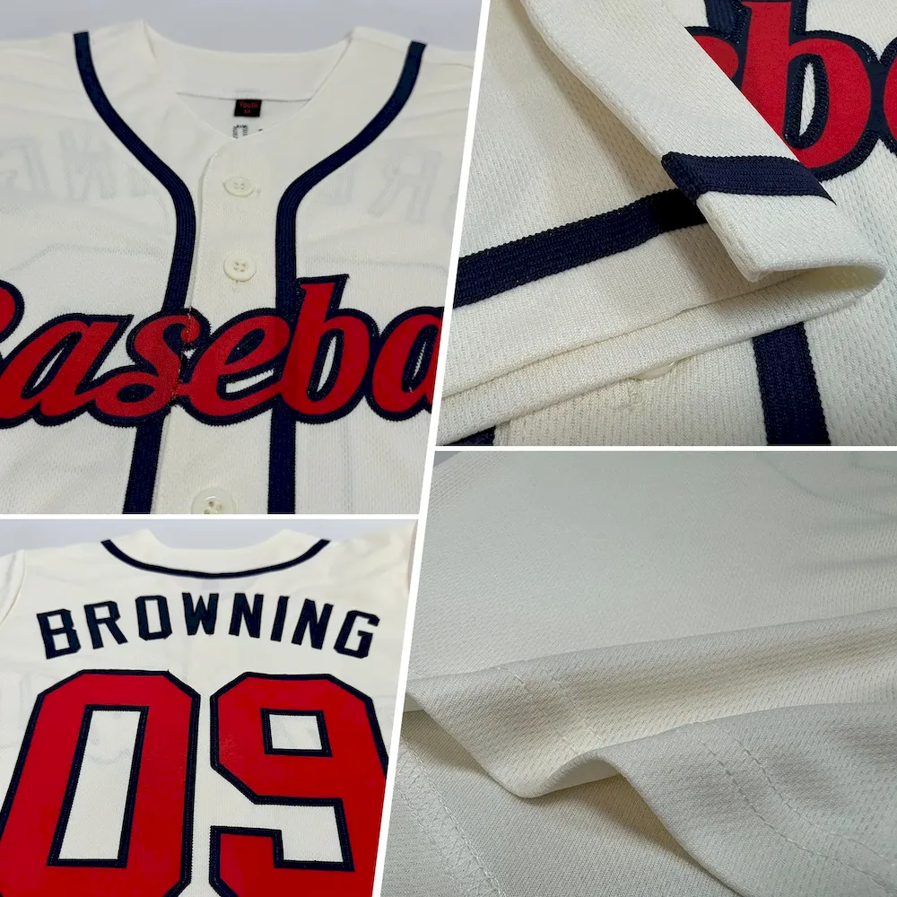 Custom Cream Red-Navy Authentic Cricket Jersey