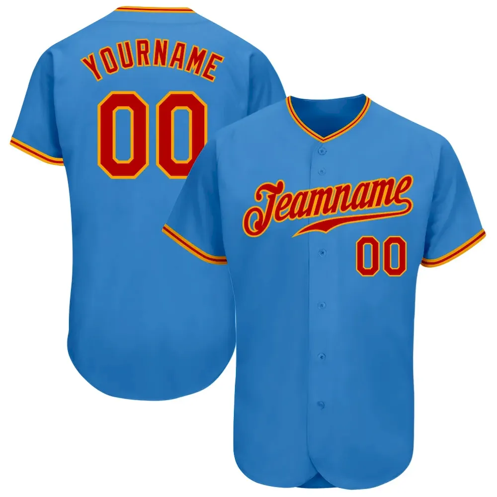 Custom Powder Blue Red-Gold Authentic Cricket Jersey