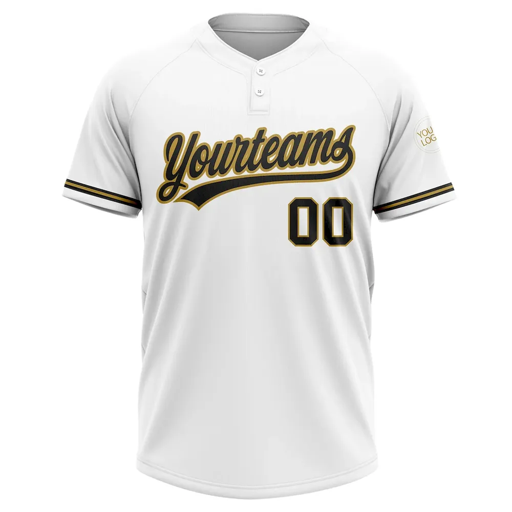 Custom White Black-Old Gold Two-Button Unisex Softball Jersey Custom White Black-Old Gold Two-Button Unisex Softball Jersey