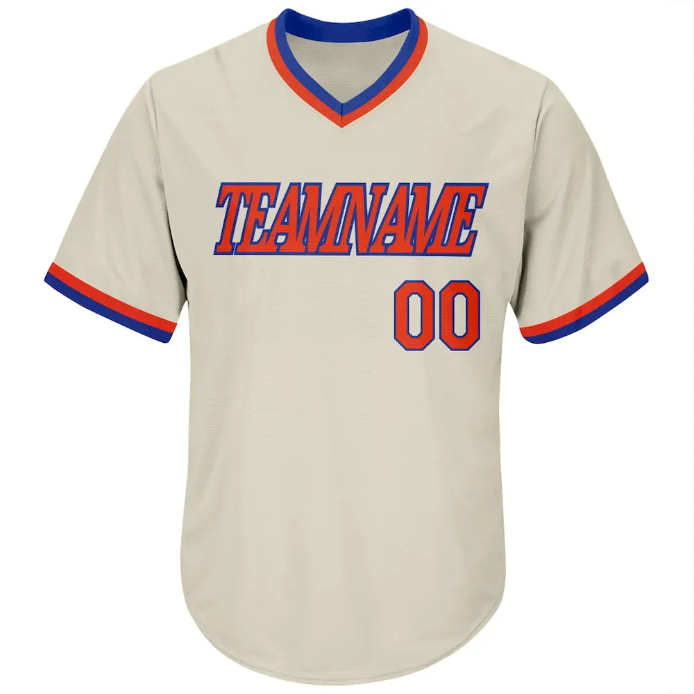 Custom Cream Orange-Royal Authentic Throwback Rib-Knit Cricket Jersey Shirt