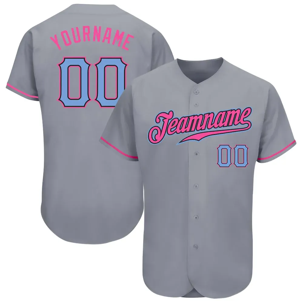 Custom Gray Light Blue-Pink Authentic Cricket Jersey