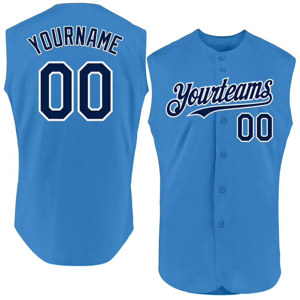 Custom Powder Blue Navy-White Authentic Sleeveless Cricket Jersey