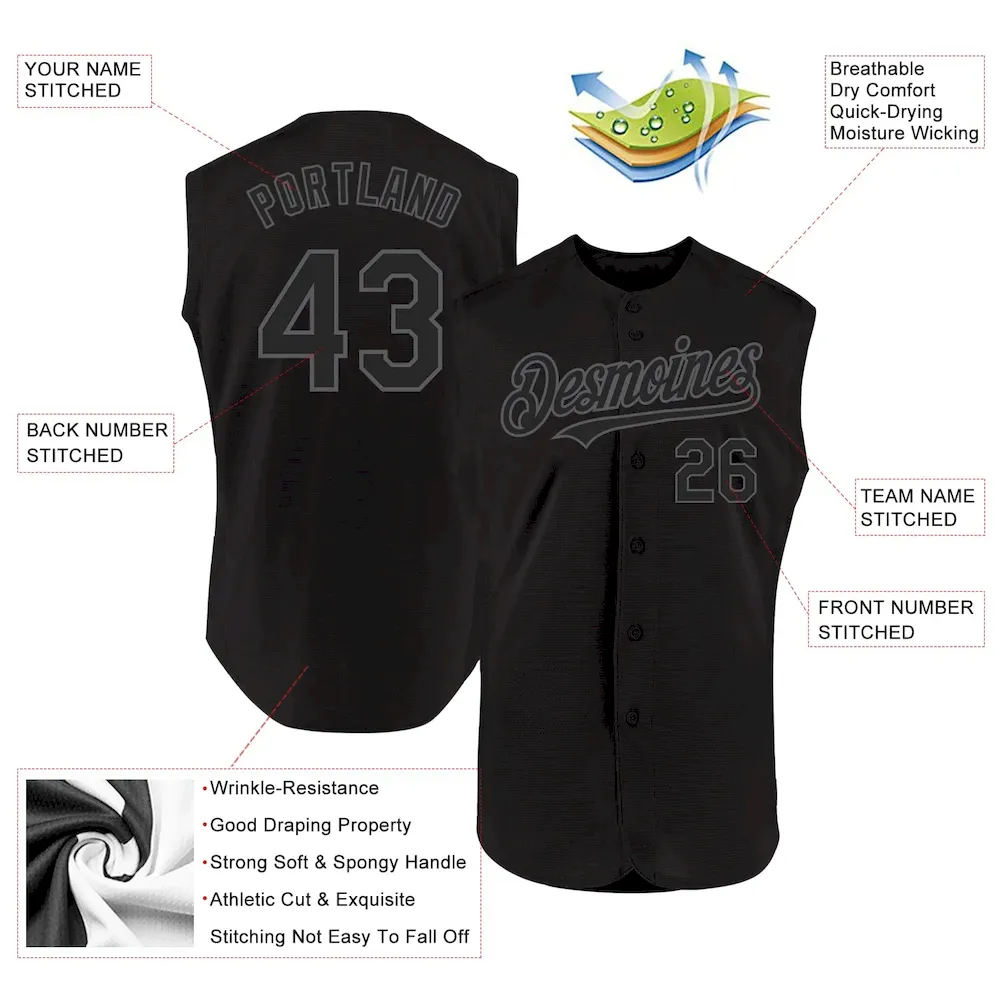 Custom Black Steel Gray Authentic Sleeveless Cricket Jersey