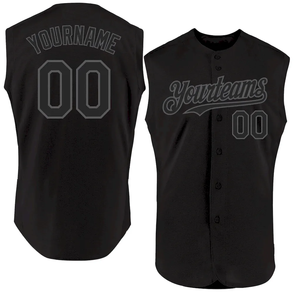 Custom Black Steel Gray Authentic Sleeveless Cricket Jersey