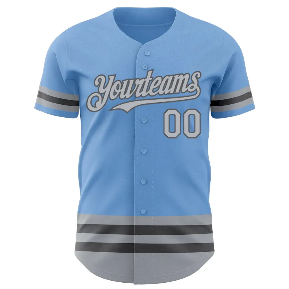 Custom Light Blue Gray-Steel Gray Line Authentic Cricket Jersey