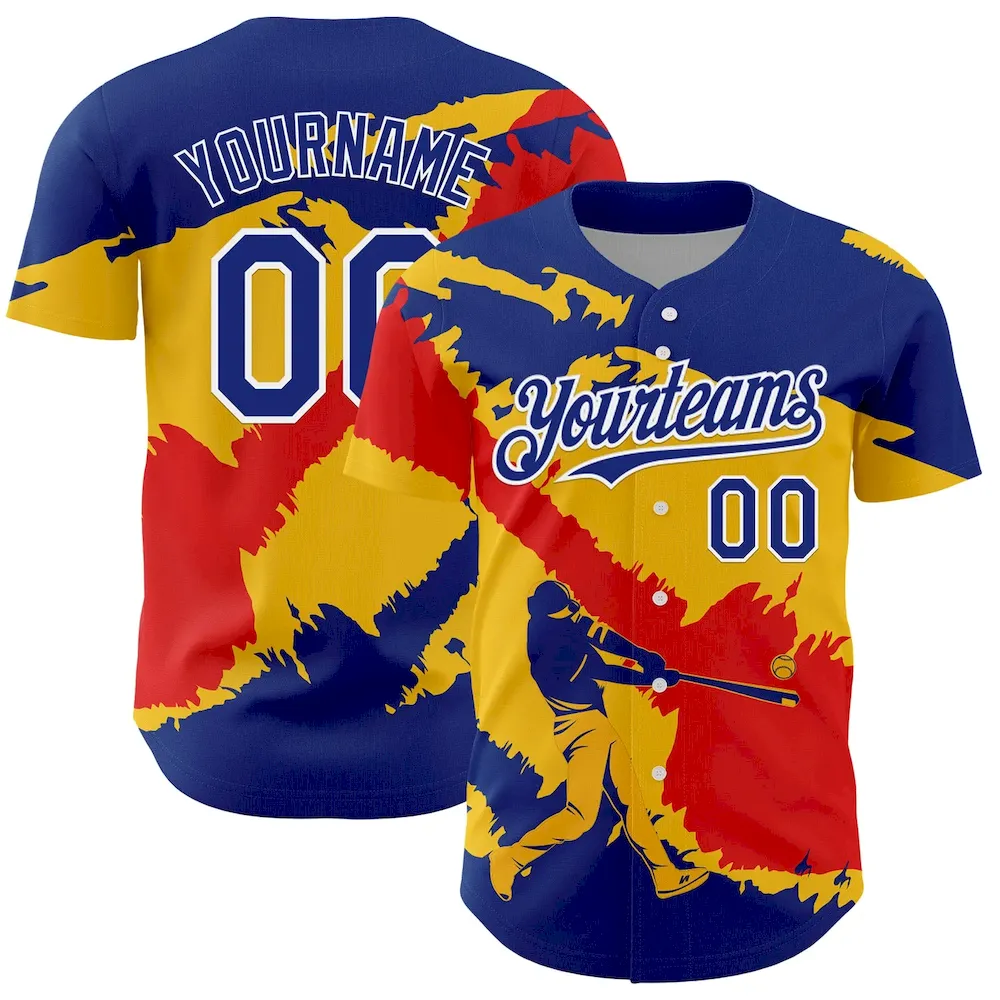 Custom Royal Yellow-Fire Red 3D Venezuela Venezuelan Flag Authentic Cricket Jersey