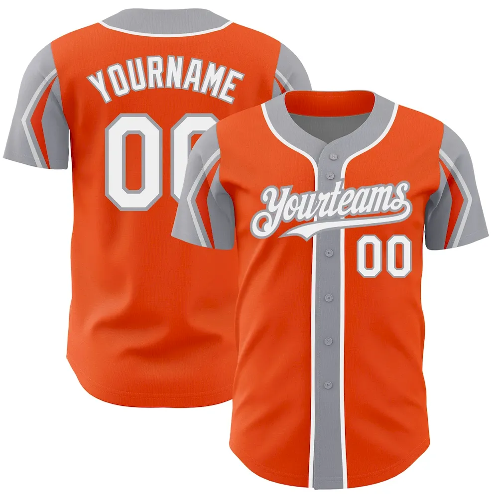 Custom Orange White-Gray 3 Colors Arm Shapes Authentic Cricket Jersey