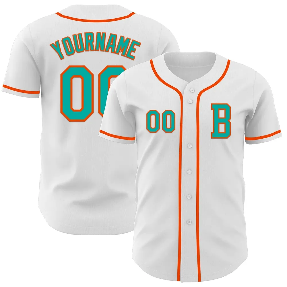 Custom White Aqua-Orange Authentic Cricket Jersey