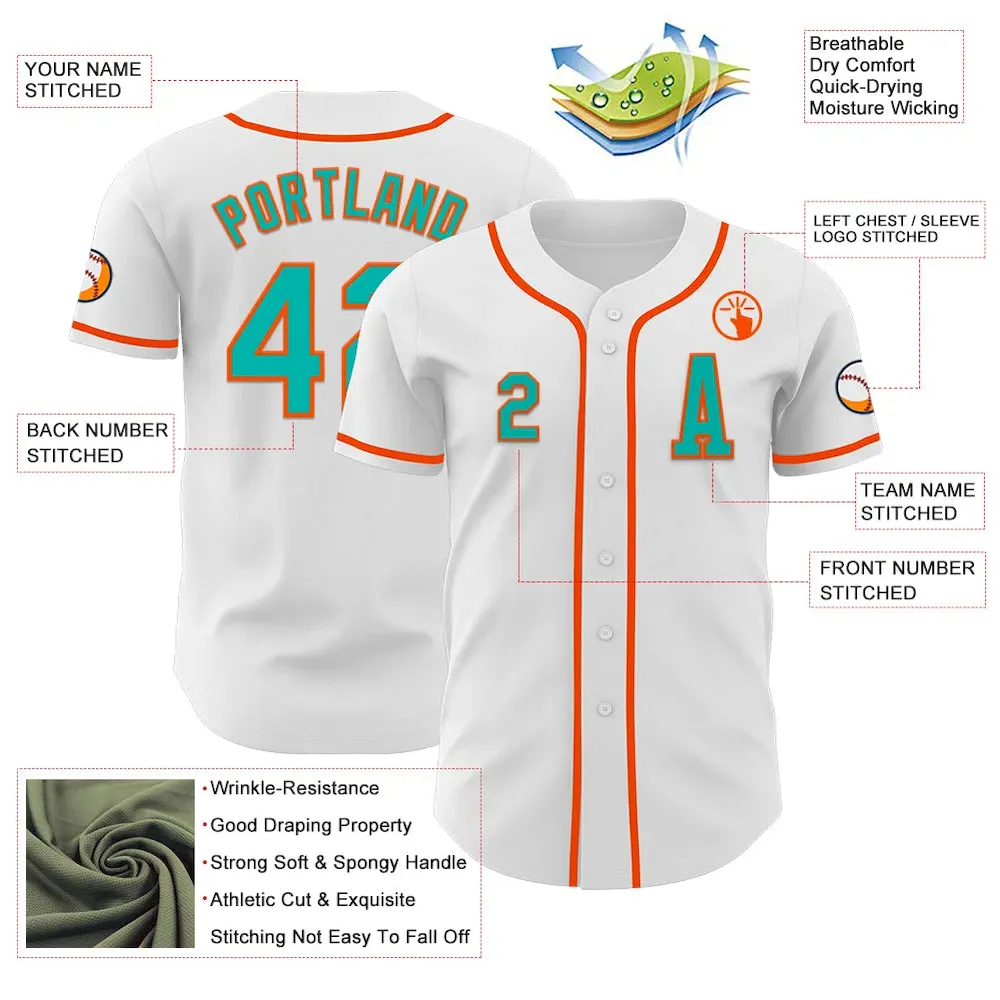 Custom White Aqua-Orange Authentic Cricket Jersey Custom White Aqua-Orange Authentic Cricket Jersey