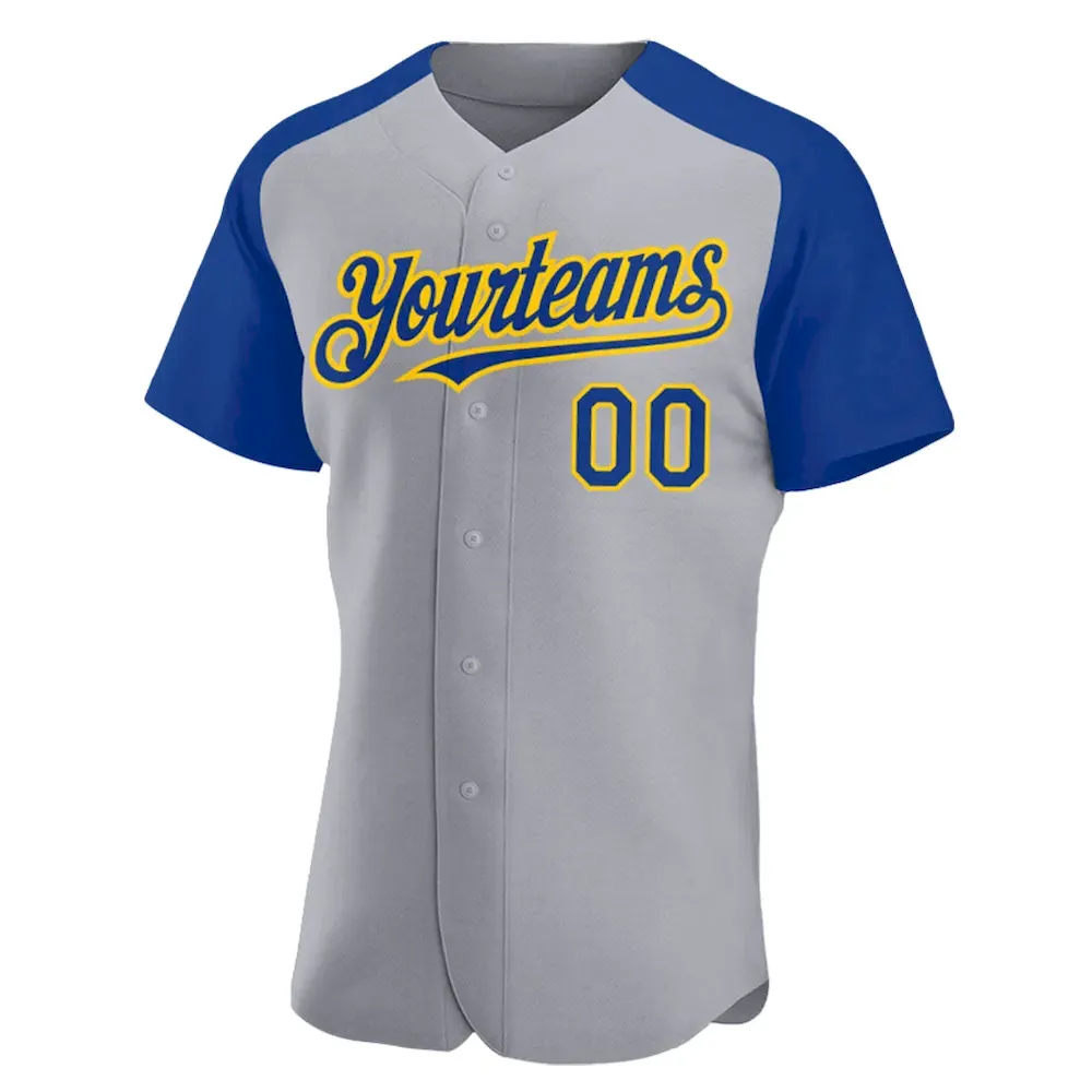 Custom Gray Royal-Yellow Authentic Raglan Sleeves Cricket Jersey