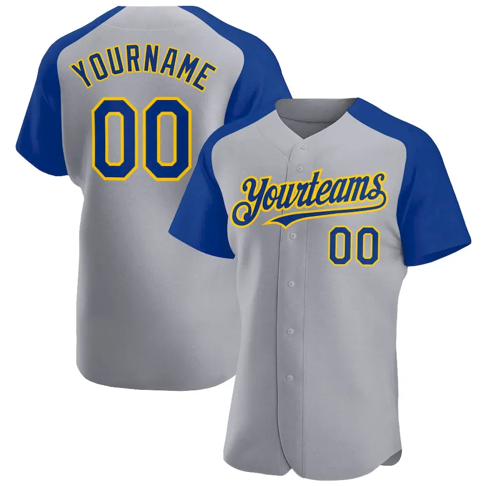 Custom Gray Royal-Yellow Authentic Raglan Sleeves Cricket Jersey