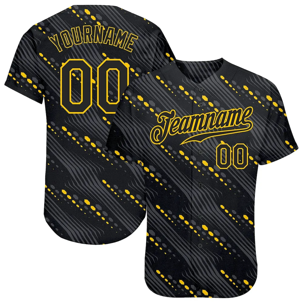 Custom Black Black-Gold 3D Pattern Design Authentic Cricket Jersey
