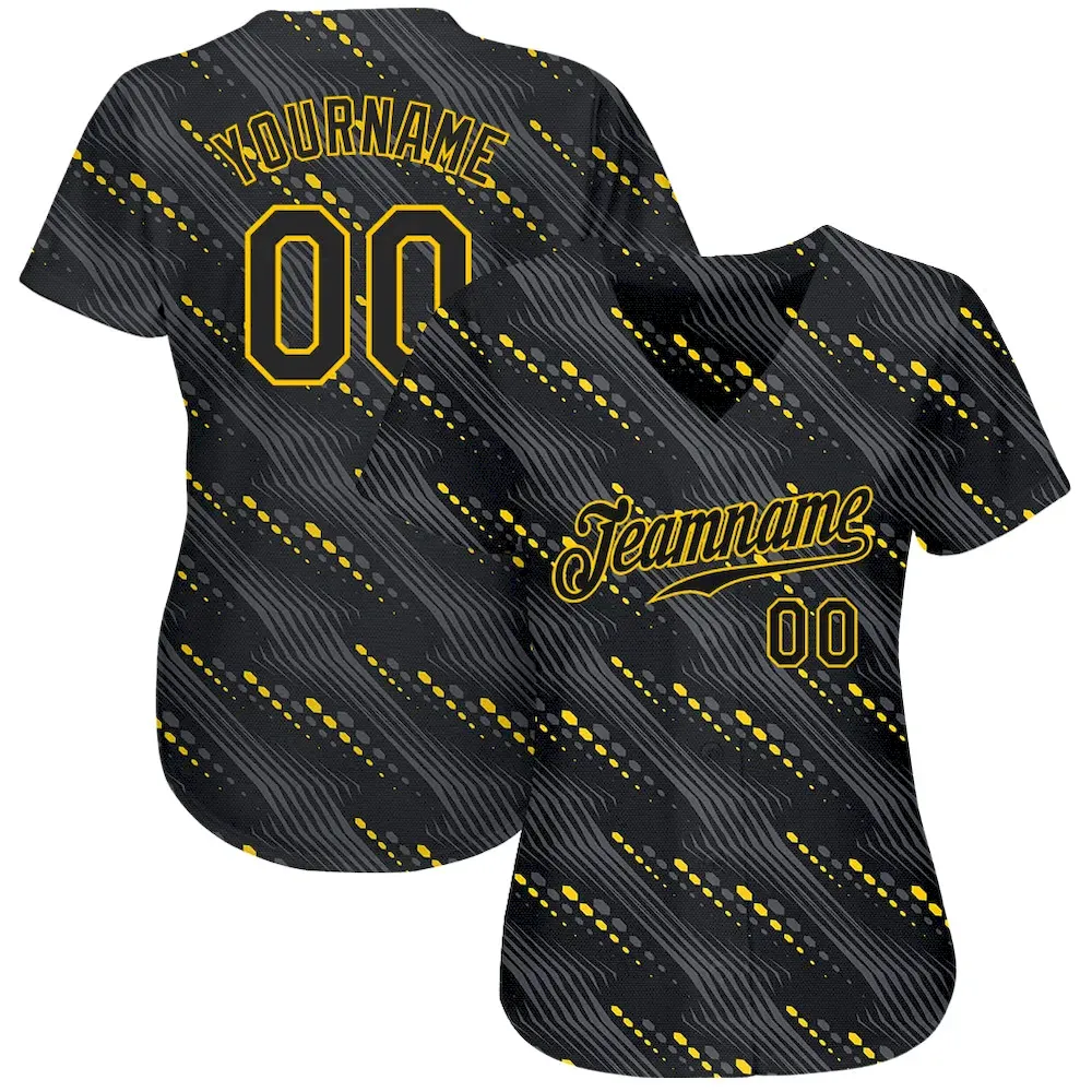 Custom Black Black-Gold 3D Pattern Design Authentic Cricket Jersey