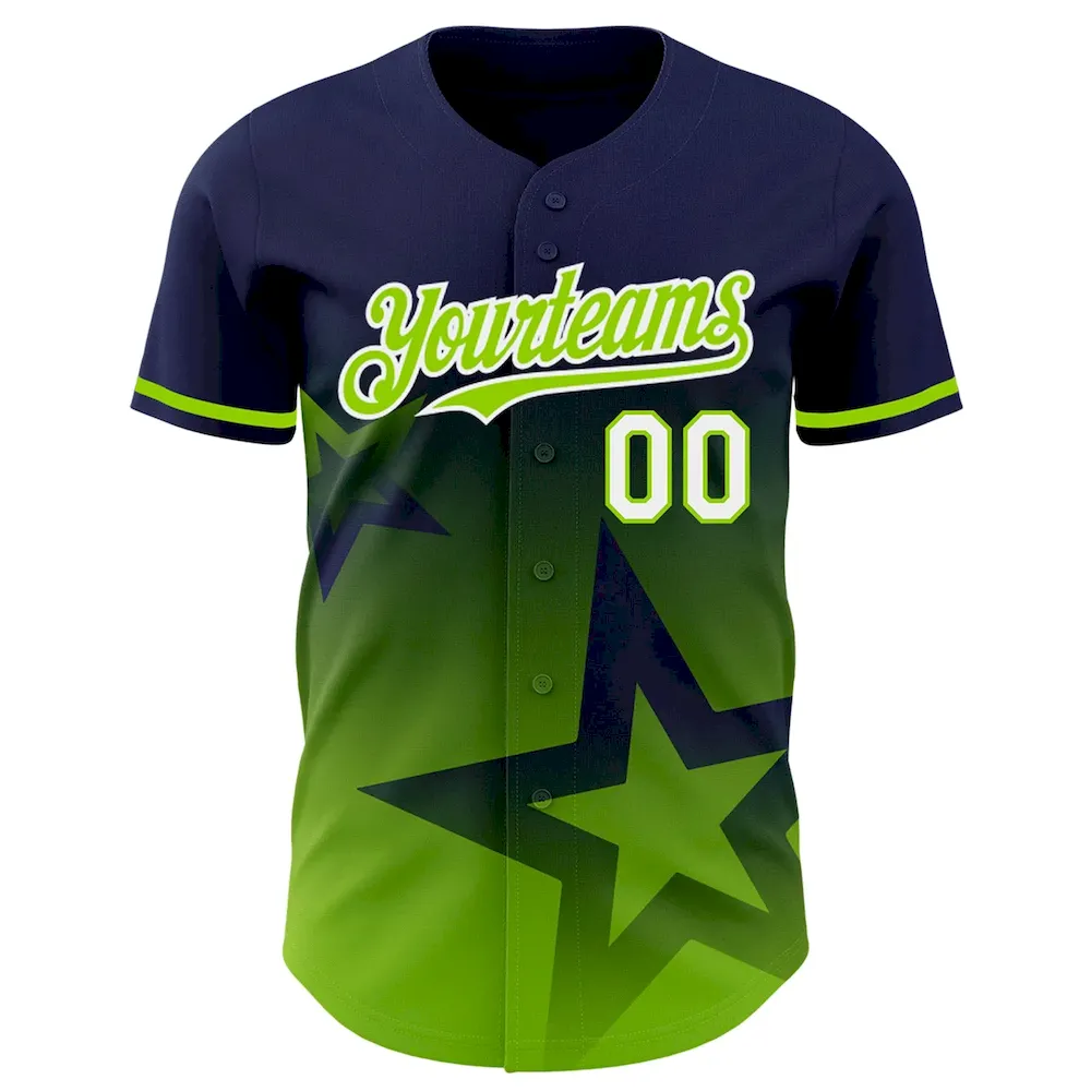 Custom Navy Neon Green-White 3D Pattern Design Gradient Style Twinkle Star Authentic Cricket Jersey