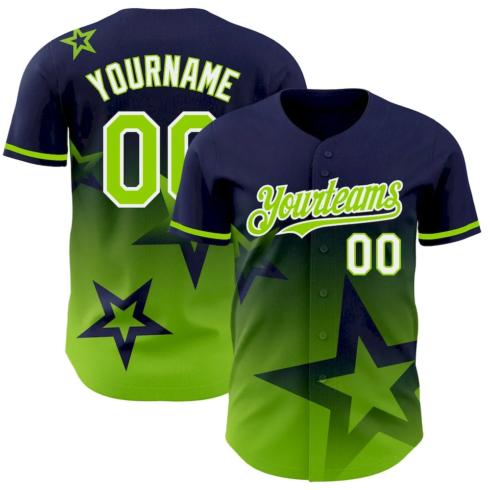 Custom Navy Neon Green-White 3D Pattern Design Gradient Style Twinkle Star Authentic Cricket Jersey