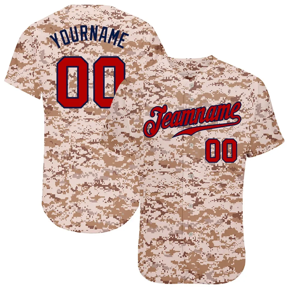 Custom Camo Red-Navy Authentic Salute To Service Cricket Jersey