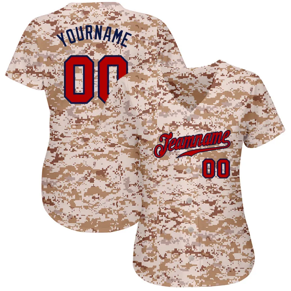 Custom Camo Red-Navy Authentic Salute To Service Cricket Jersey