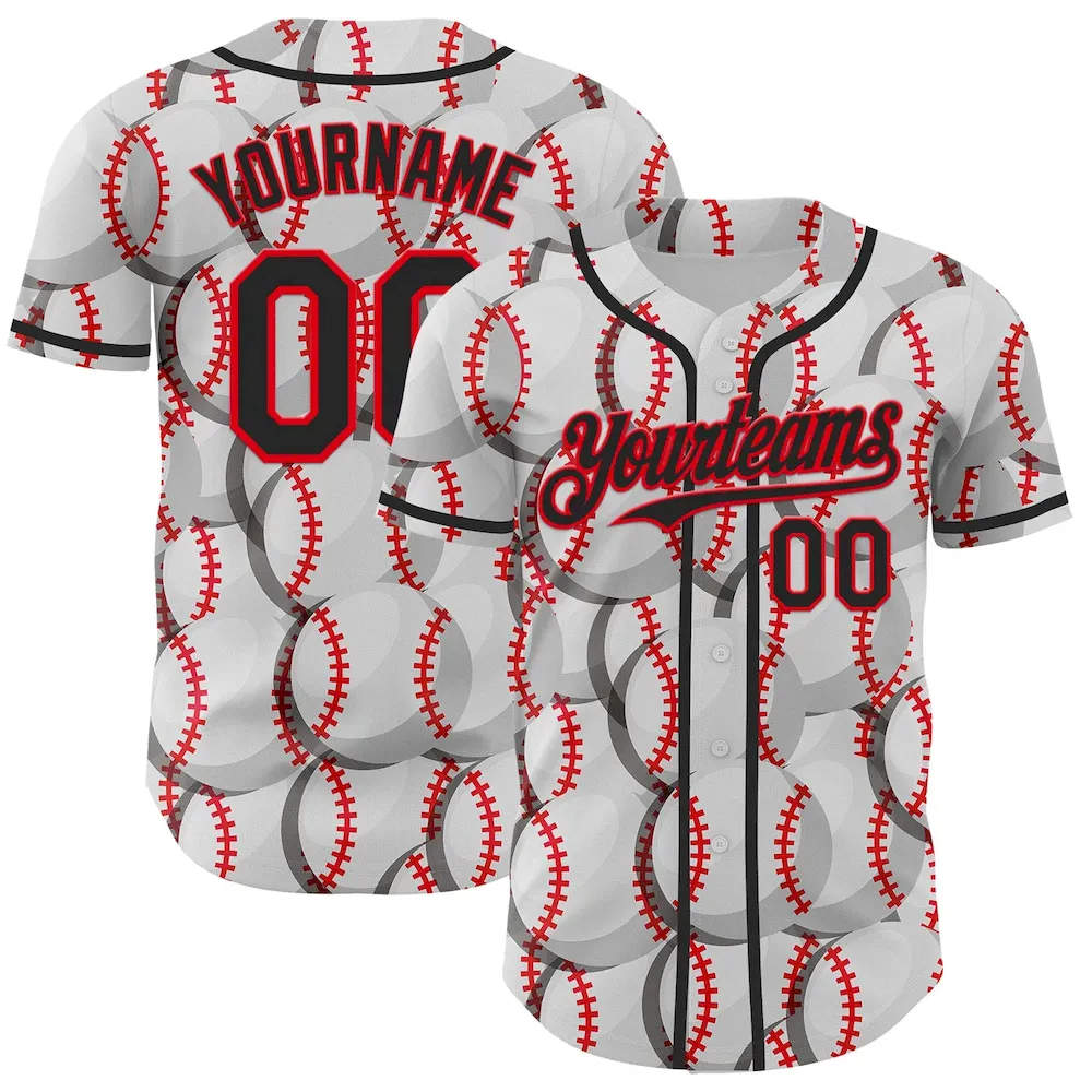 Custom White Black-Fire Red Comic Doodle Ballgame 3D Pattern Design Authentic Cricket Jersey