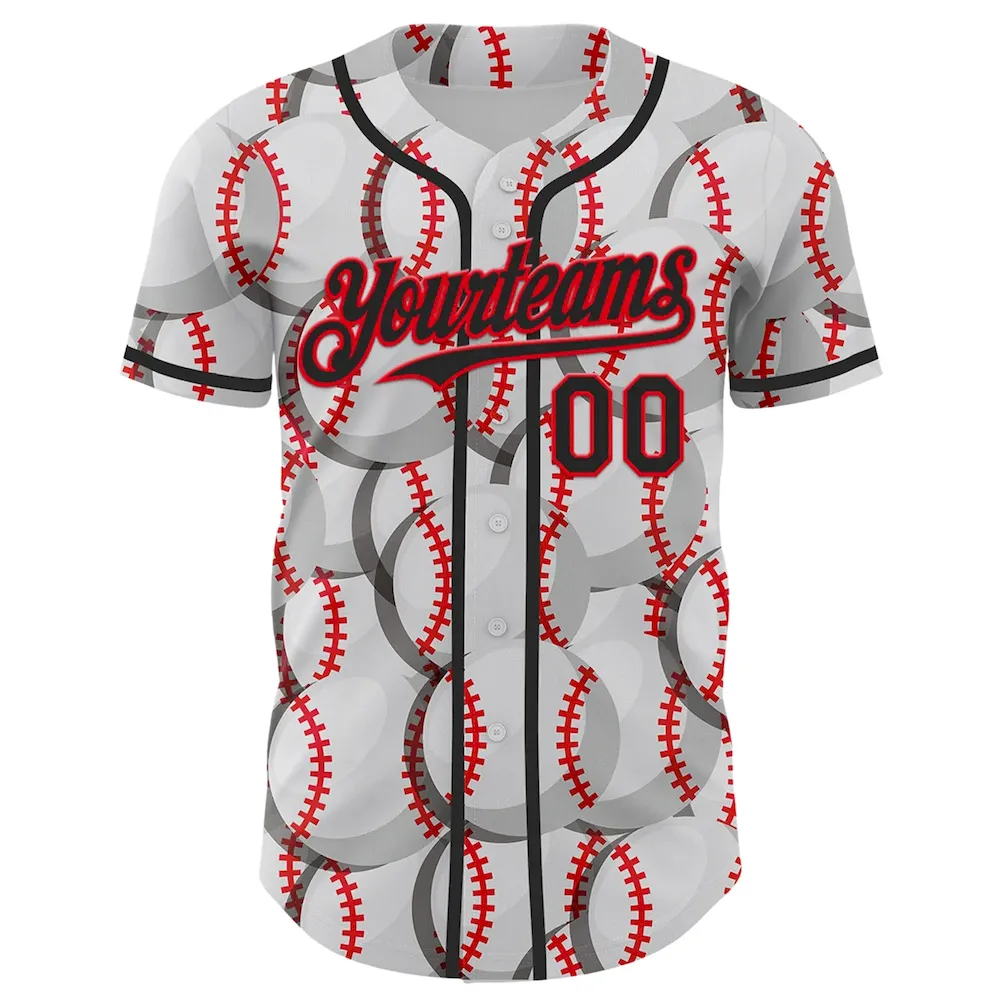 Custom White Black-Fire Red Comic Doodle Ballgame 3D Pattern Design Authentic Cricket Jersey Custom White Black-Fire Red Comic Doodle Ballgame 3D Pattern Design Authentic Cricket Jersey