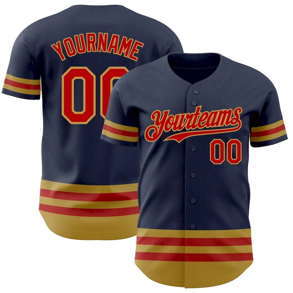 Custom Navy Red-Old Gold Line Authentic Cricket Jersey