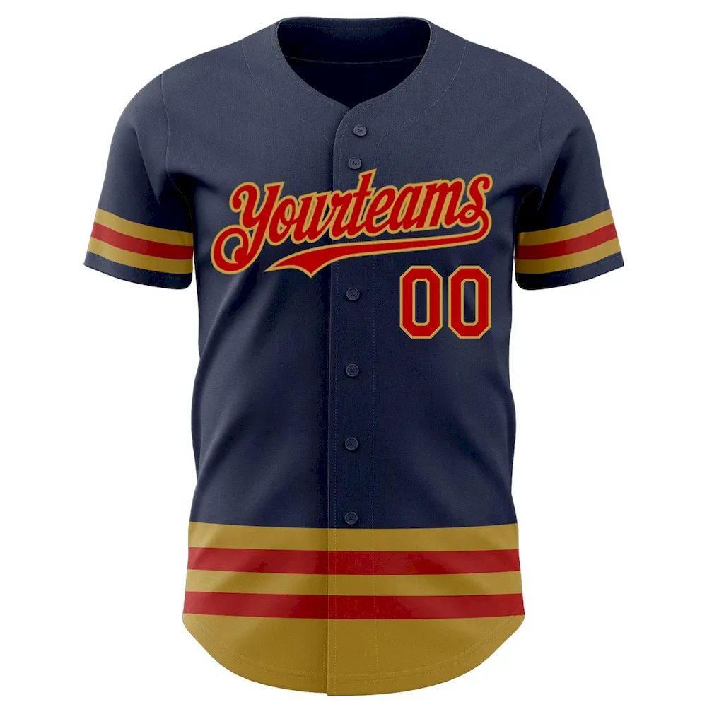 Custom Navy Red-Old Gold Line Authentic Cricket Jersey