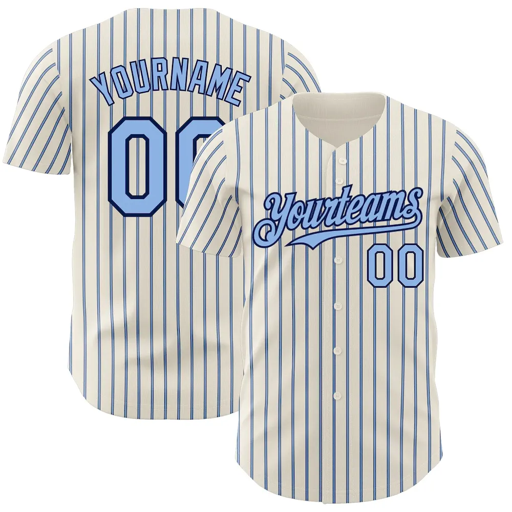 Custom Cream (Navy Light Blue Pinstripe) Light Blue-Navy Authentic Cricket Jersey