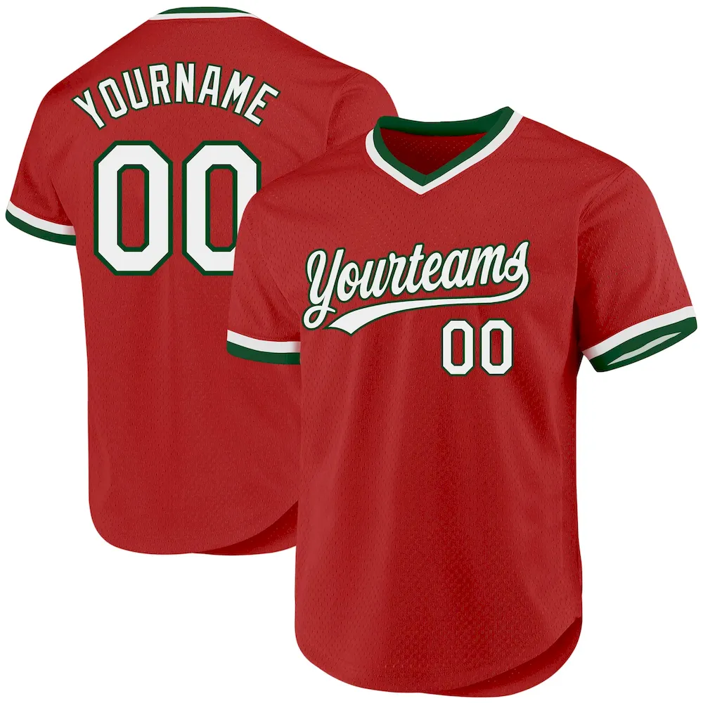 Custom Red White-Green Authentic Throwback Cricket Jersey
