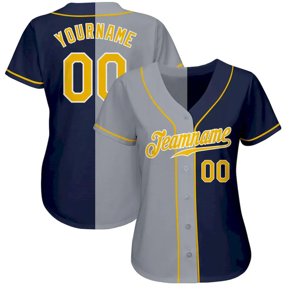 Custom Navy Gold-Gray Authentic Split Fashion Cricket Jersey