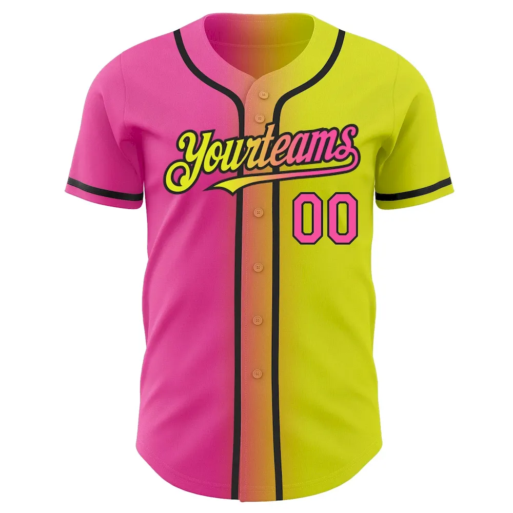 Custom Neon Yellow Pink-Black Authentic Gradient Fashion Cricket Jersey