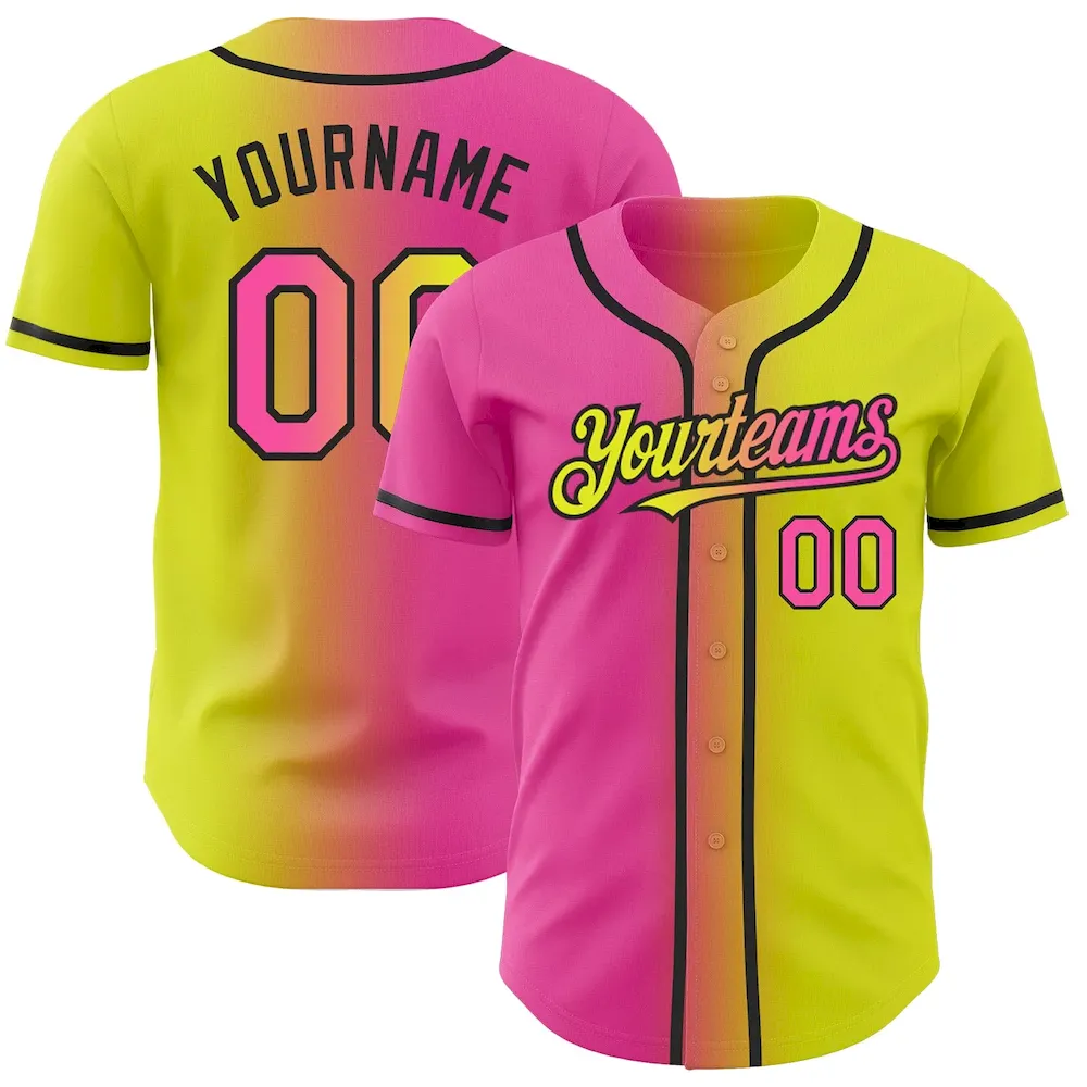 Custom Neon Yellow Pink-Black Authentic Gradient Fashion Cricket Jersey