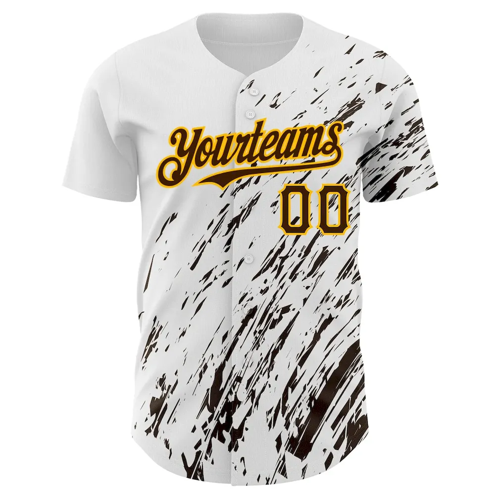 Custom White Brown-Gold 3D Pattern Design Abstract Splash Authentic Cricket Jersey